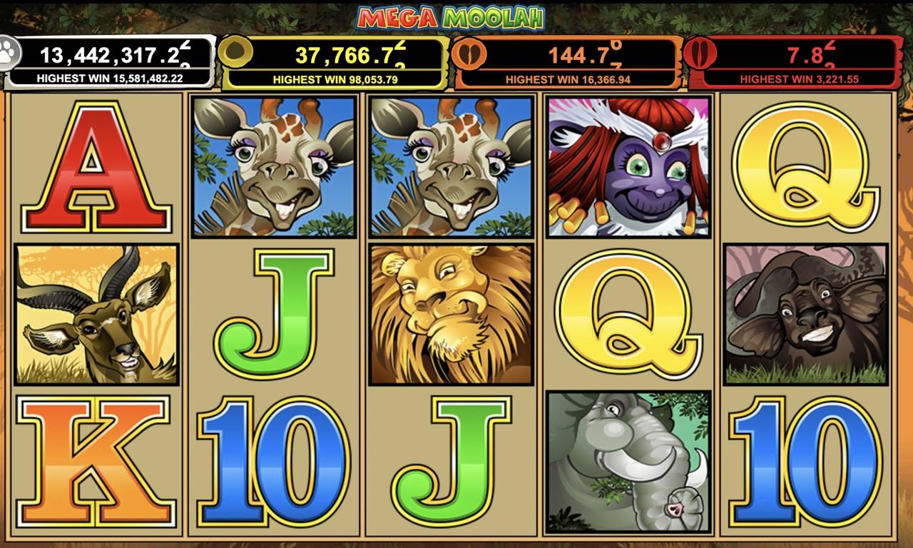 Mega Moolah online slot game with safari theme and progressive jackpot