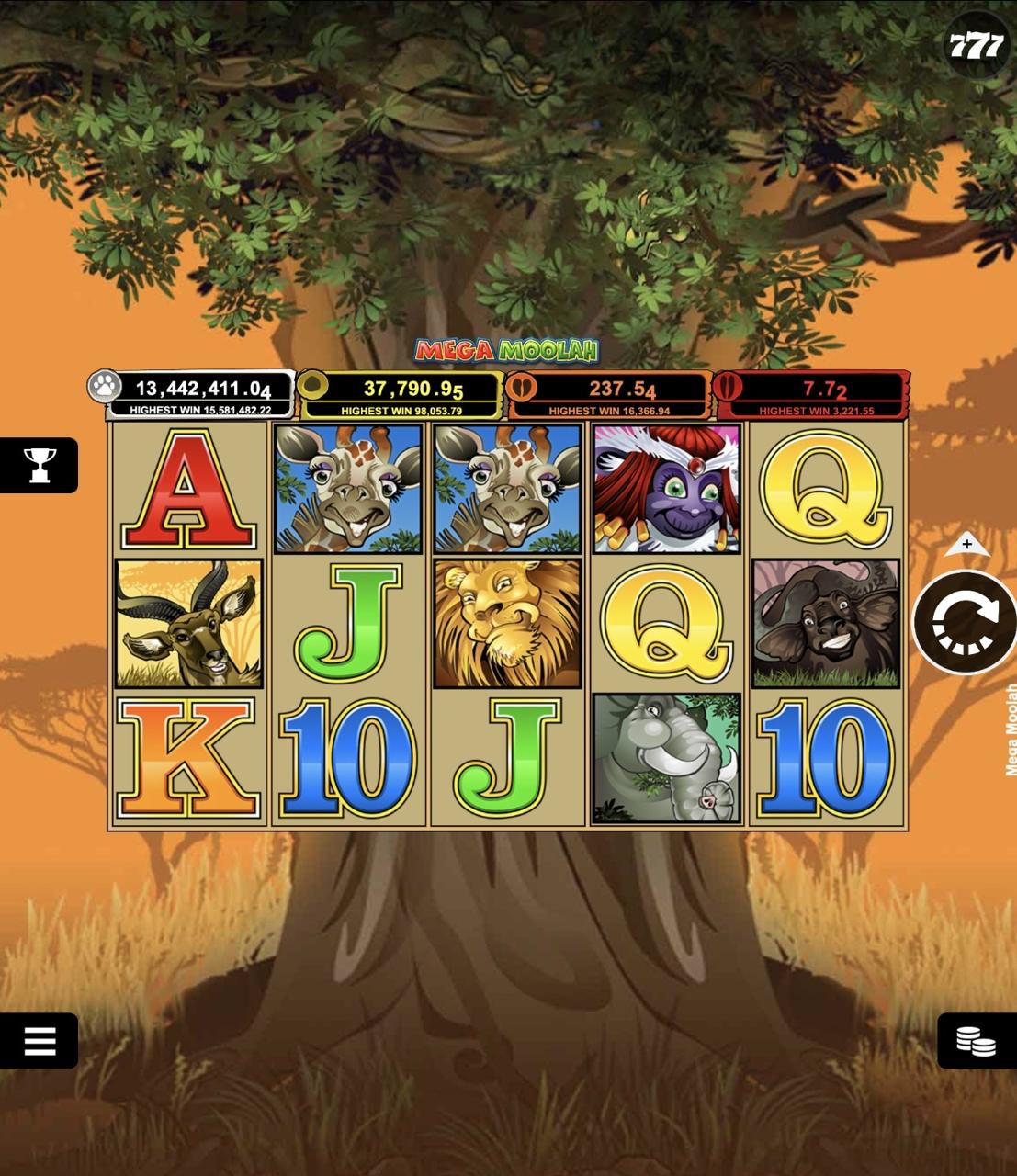 Mega Moolah mobile slot game on a smartphone
